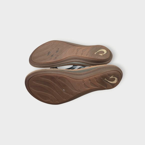 OluKai U'i Womens Silver Strap Leather Flip Flop Sandals Double Strap Sz 7 - Picture 4 of 6